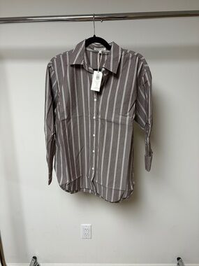 Z supply seaport striped poplin shirt sandalwood